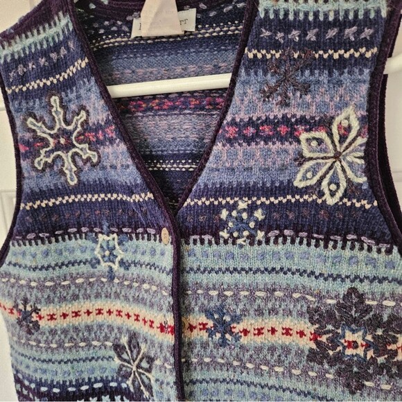 Vintage Robert Scott Vest Women's Medium Snowflake Wool Cotton Silk Knit EUC - Picture 2 of 8